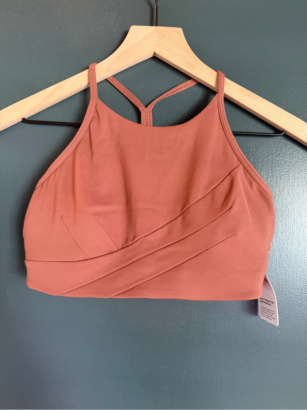 Lululemon Flow Y Wrap-Front High-Neck Bra in a terracotta color NWT